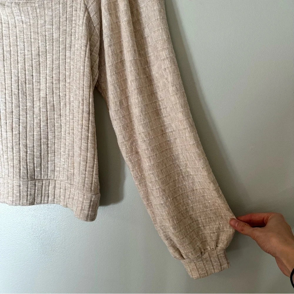 Michael Stars Polly Square Neck Knit Top Oatmeal/Cream Size XS